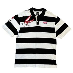 Vintage Lot 29 Looney Tunes Bugs Bunny Polo Shirt Stripe Size XL Britain UK Flag